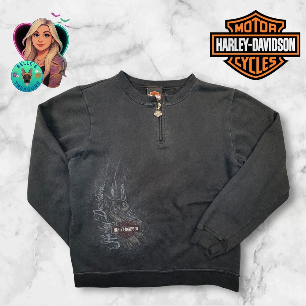 Harley Davidson Top Women's M Quarter Zip Charm Sweater Eagle Grand Teton Y2K